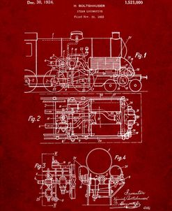 PP516-Burgundy Steam Train Locomotive Patent Poster