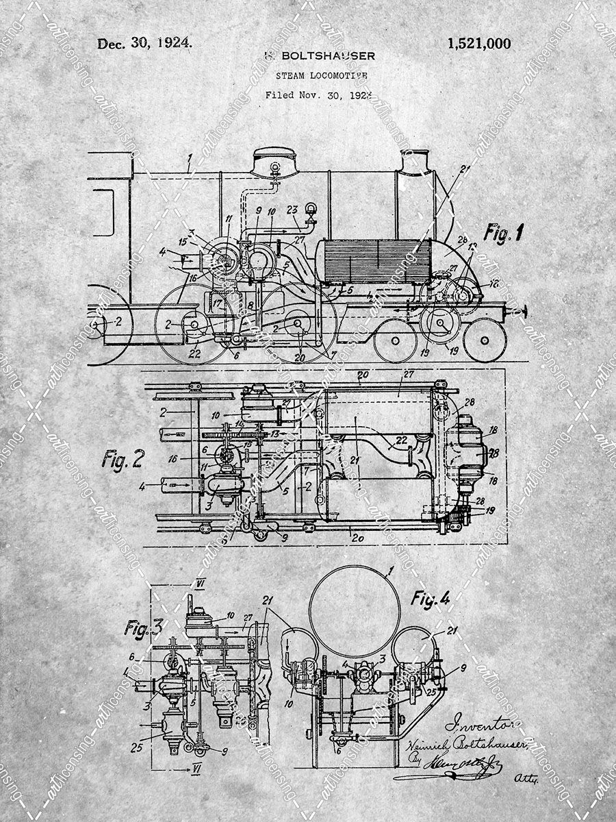 PP516-Slate Steam Train Locomotive Patent Poster