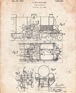 PP516-Vintage Parchment Steam Train Locomotive Patent Poster