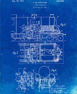 PP516-Faded Blueprint Steam Train Locomotive Patent Poster