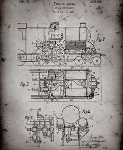 PP516-Faded Grey Steam Train Locomotive Patent Poster