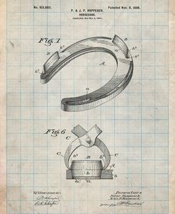 PP523-Antique Grid Parchment Horseshoe Patent Poster