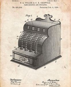 PP531-Vintage Parchment Vintage Cash Register 1890 Patent Poster