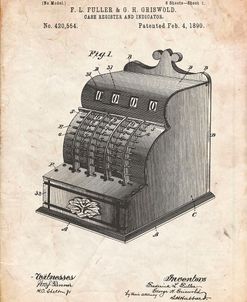 PP531-Vintage Parchment Vintage Cash Register 1890 Patent Poster