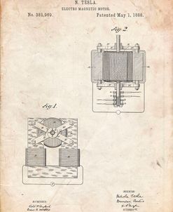 PP532-Vintage Parchment Tesla Electro Magnetic Motor Poster