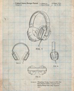 PP550-Antique Grid Parchment Headphones Patent Poster