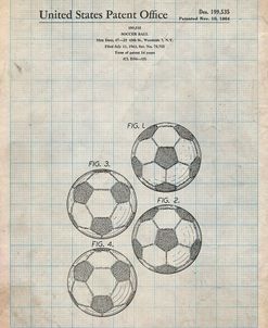 PP587-Antique Grid Parchment Soccer Ball 4 Image Patent Poster