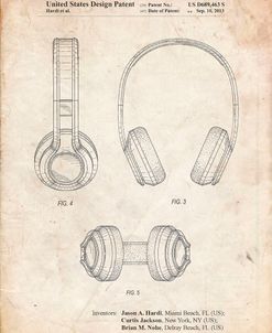 PP596-Vintage Parchment Bluetooth Headphones Patent Poster