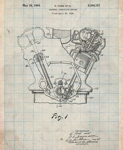 PP844-Antique Grid Parchment Ford Internal Combustion Engine Poster