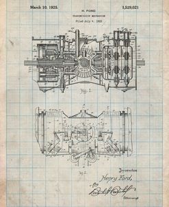 PP847-Antique Grid Parchment Ford Railcar Transmission Gearing 1925 Patent Print