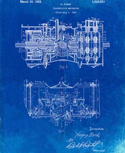 PP847-Faded Blueprint Ford Railcar Transmission Gearing 1925 Patent Print
