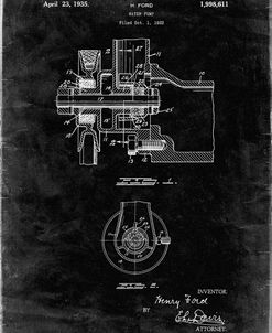 PP850-Black Grunge Ford Water Pump Patent Poster