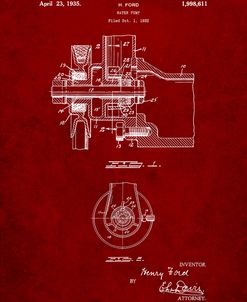 PP850-Burgundy Ford Water Pump Patent Poster