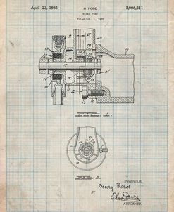PP850-Antique Grid Parchment Ford Water Pump Patent Poster