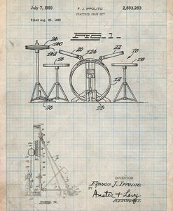 PP852-Antique Grid Parchment Frank Ippolito Practice Drum Set Patent Poster