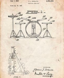 PP852-Vintage Parchment Frank Ippolito Practice Drum Set Patent Poster