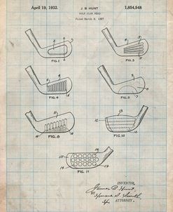 PP857-Antique Grid Parchment Golf Club Head Patent Poster