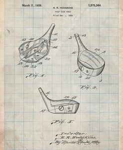PP858-Antique Grid Parchment Golf Fairway Club Head Patent Poster