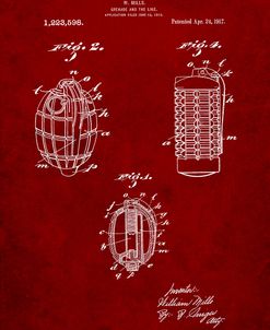 PP866-Burgundy Hand Grenade 1915 Patent Poster