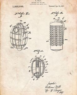 PP866-Vintage Parchment Hand Grenade 1915 Patent Poster