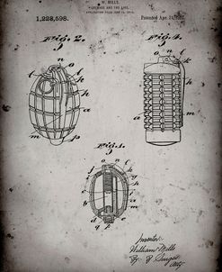 PP866-Faded Grey Hand Grenade 1915 Patent Poster