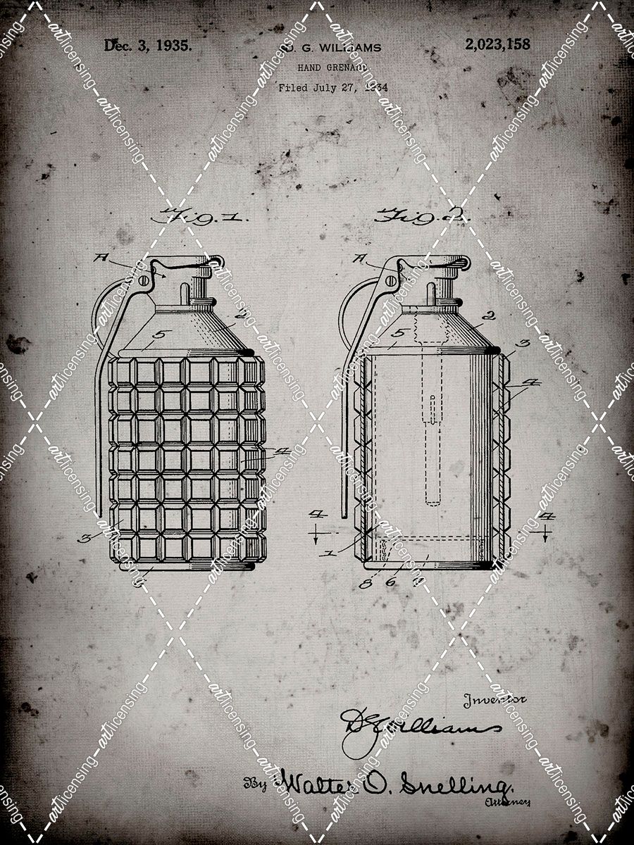 PP867-Faded Grey Hand Grenade Patent Poster