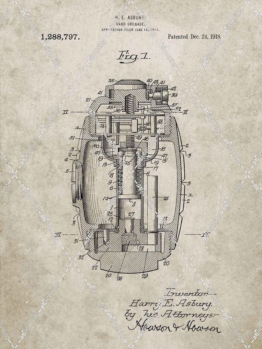 PP868-Sandstone Hand Grenade World War 1 Patent Poster