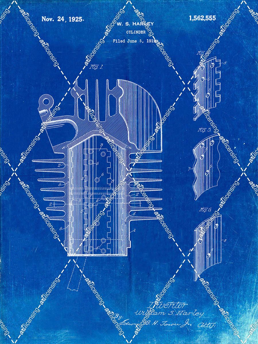 PP869-Faded Blueprint Harley Davidson Cylinder 1919 Patent Poster