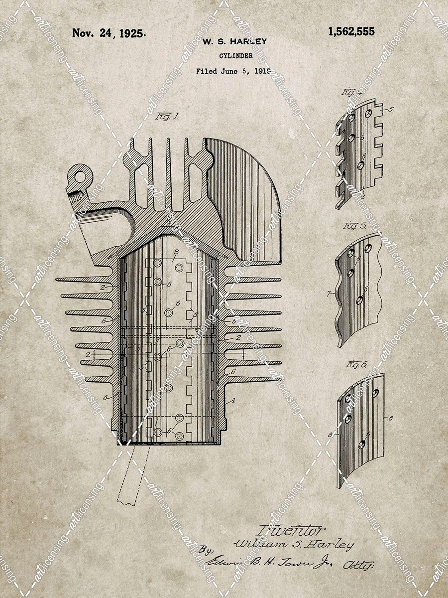 PP869-Sandstone Harley Davidson Cylinder 1919 Patent Poster