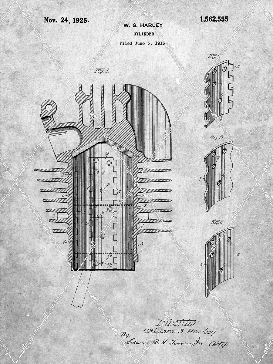 PP869-Slate Harley Davidson Cylinder 1919 Patent Poster