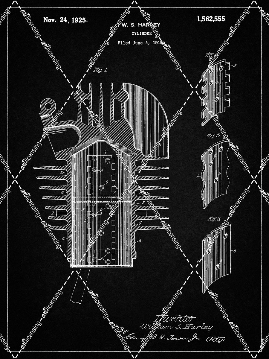 PP869-Vintage Black Harley Davidson Cylinder 1919 Patent Poster