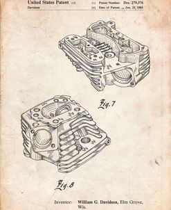 PP870-Vintage Parchment Harley Davidson Engine Head Patent Poster