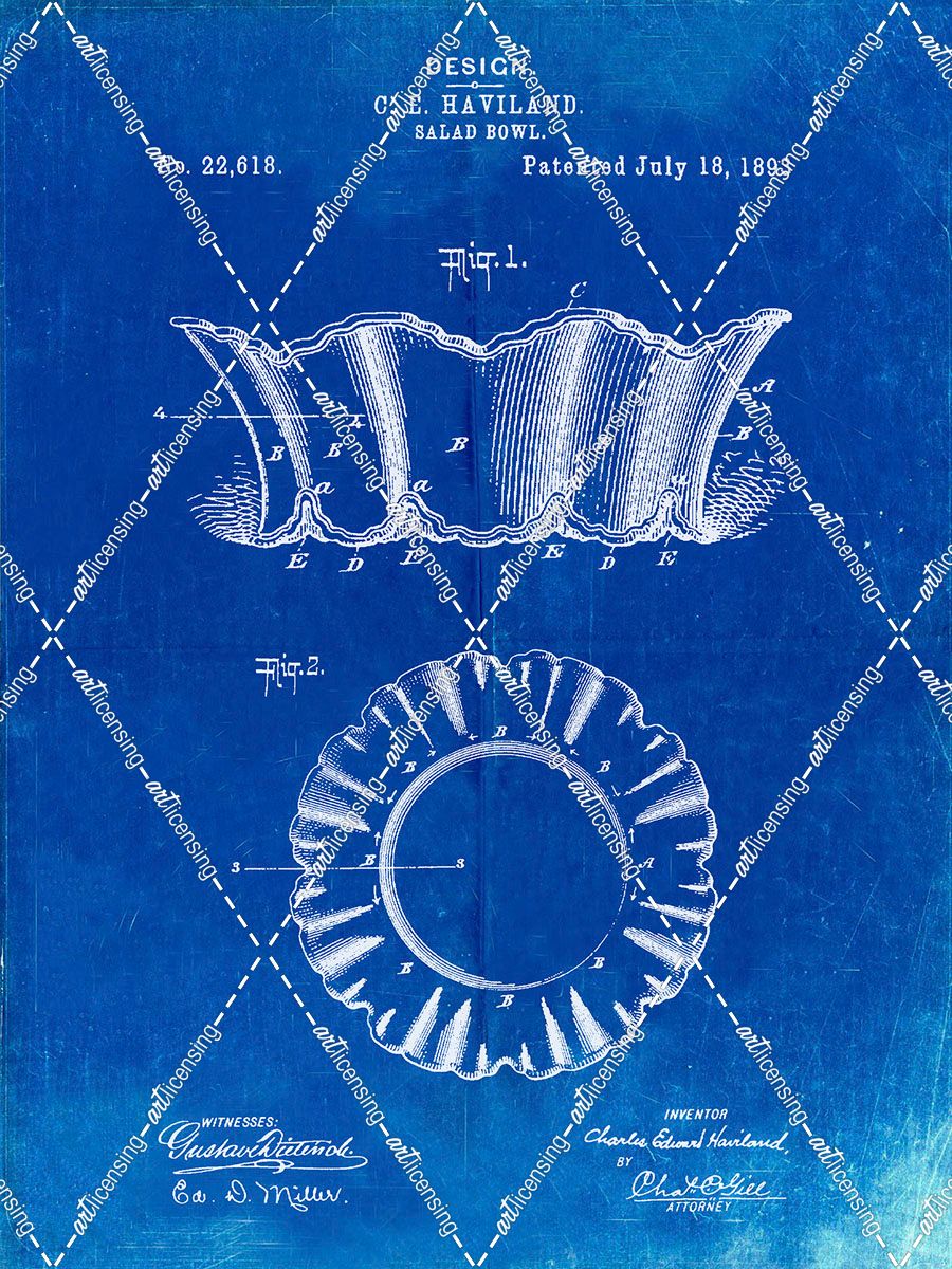 PP874-Faded Blueprint Haviland Salad Bowl 1893 Patent Poster