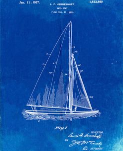 PP878-Faded Blueprint Herreshoff R 40′ Gamecock Racing Sailboat Patent Poster