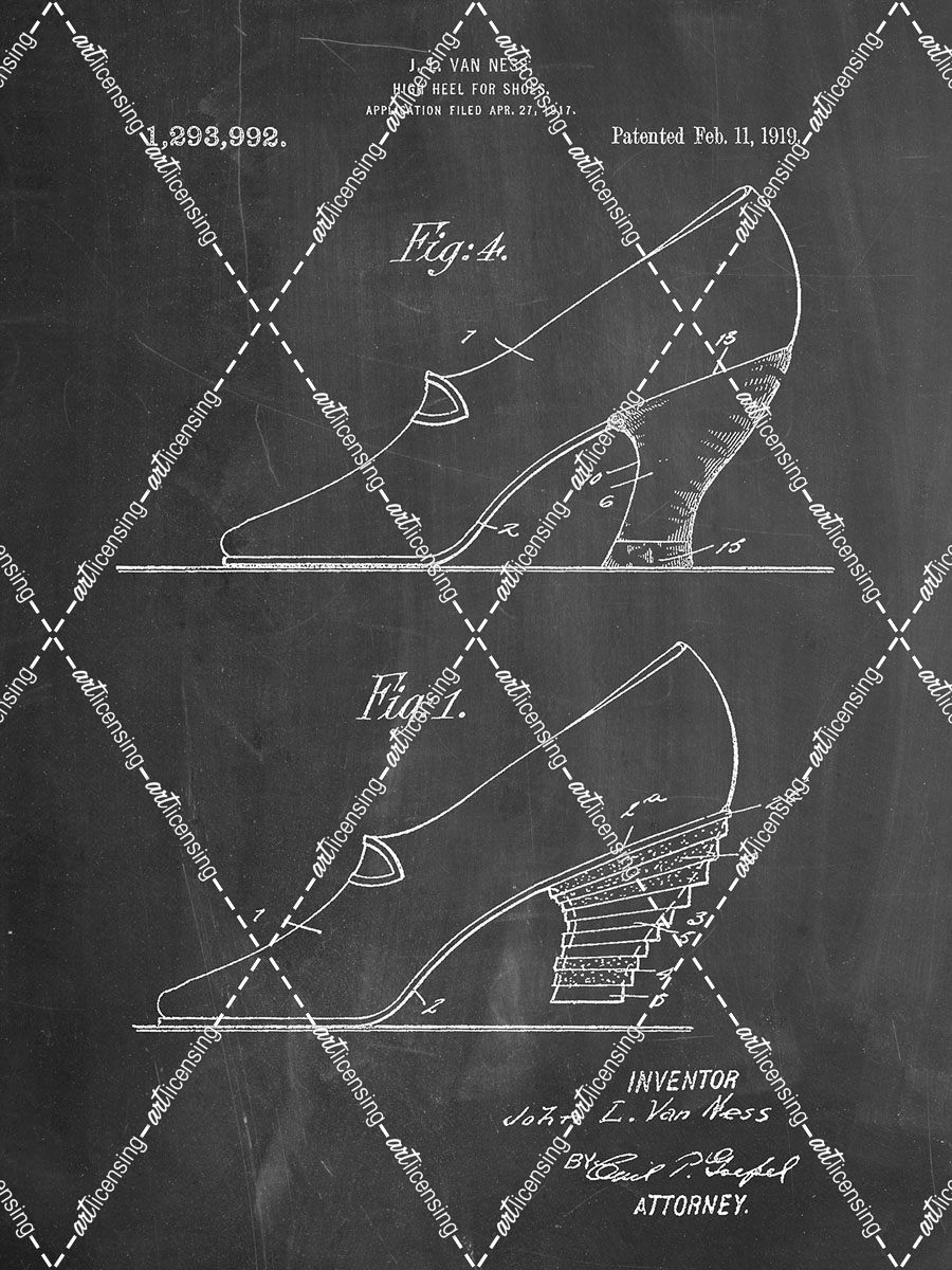 PP879-Chalkboard High Heel Shoes 1919 Patent Poster