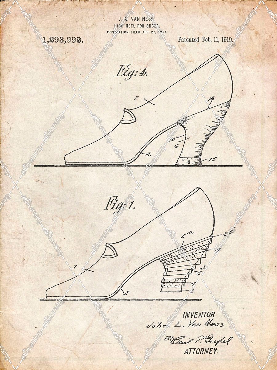 PP879-Vintage Parchment High Heel Shoes 1919 Patent Poster