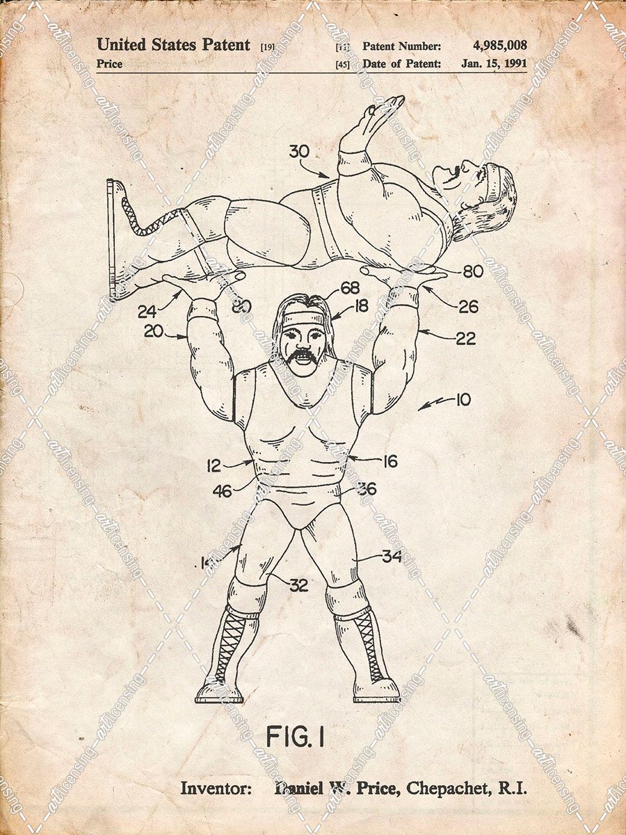 PP885-Vintage Parchment Hulk Hogan Wrestling Action Figure Patent Poster