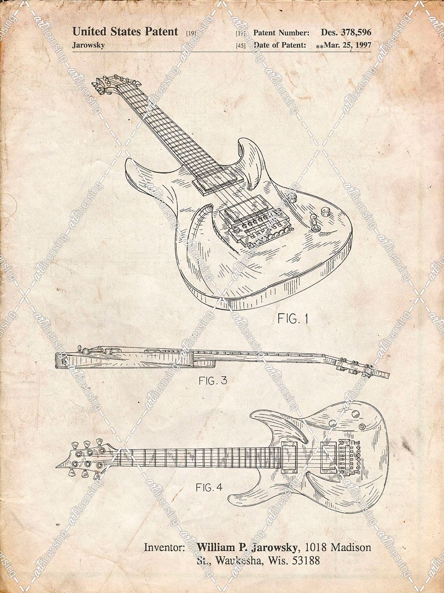 PP888-Vintage Parchment Ibanez Pro 540RBB Electric Guitar Patent Poster