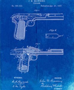 PP894-Faded Blueprint J.M. Browning Pistol Patent Poster