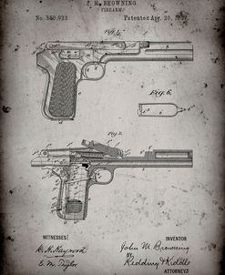 PP894-Faded Grey J.M. Browning Pistol Patent Poster