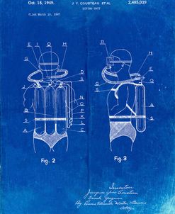 PP897-Faded Blueprint Jacques Cousteau Diving Suit Patent Poster