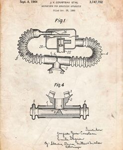 PP896-Vintage Parchment Jacques Cousteau Diving Mouthpiece Patent Poster