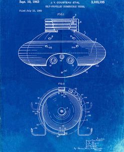 PP898-Faded Blueprint Jacques Cousteau Submersible Vessel Patent Poster