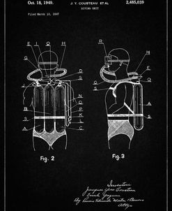 PP897-Vintage Black Jacques Cousteau Diving Suit Patent Poster