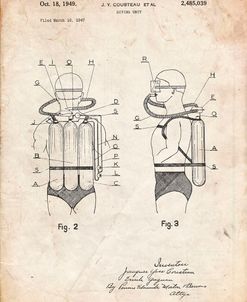 PP897-Vintage Parchment Jacques Cousteau Diving Suit Patent Poster
