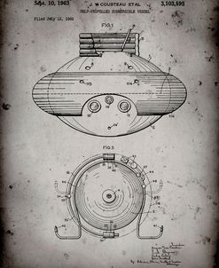PP898-Faded Grey Jacques Cousteau Submersible Vessel Patent Poster