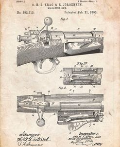 PP913-Vintage Parchment Krag JÃrgensen Repeating Rifle Patent Print