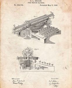 PP918-Vintage Parchment Last Sholes Typewriter Patent Poster