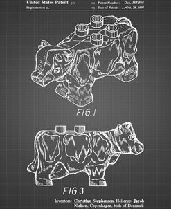 PP921-Black Grid Lego Cow Patent Poster