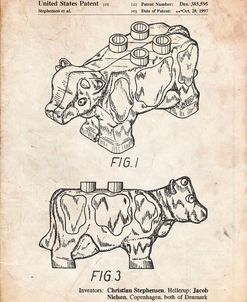 PP921-Vintage Parchment Lego Cow Patent Poster